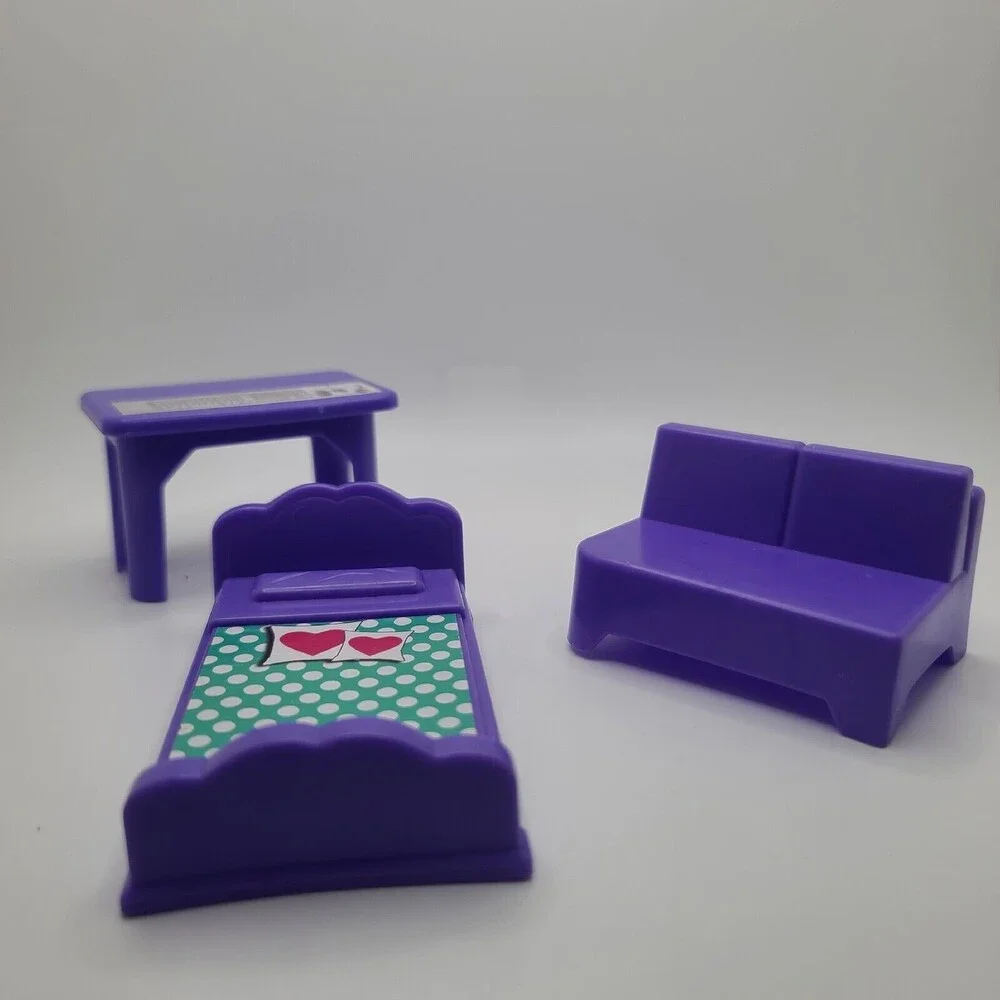 Set Of Dollhouse Furniture 3 Pieces  TV Table Bed Sofa